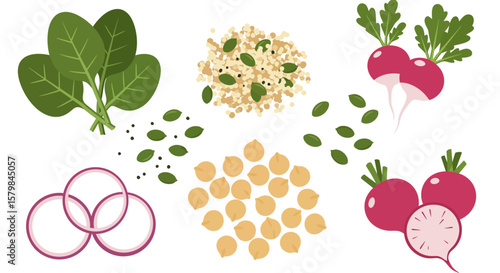 Top-Down Flat Lay of Diverse Food Ingredients