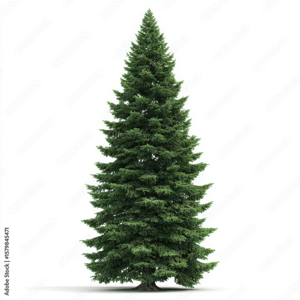 Fototapeta premium Tall Evergreen Tree Isolated on White Background