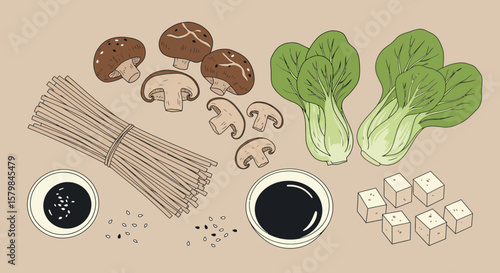 Top-Down Flat Lay of Diverse Food Ingredients