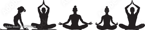 A black and white silhouette of a person in a meditative pose against a white background.