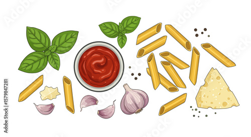 Top-Down Flat Lay of Diverse Food Ingredients