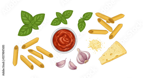 Top-Down Flat Lay of Diverse Food Ingredients