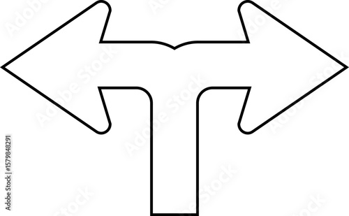 Simple black line drawing of a t junction with arrows pointing left and right