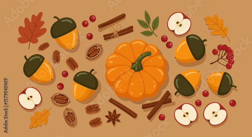 Top-Down Flat Lay of Diverse Food Ingredients
