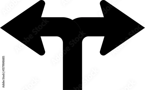 Black arrows pointing in opposite directions left and right symbolizing choice or divergence
