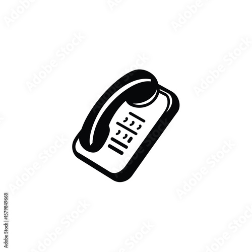 Landline Telephone with Button Keys Isolated in Black and White Minimalist Style