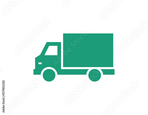Green delivery truck icon isolated on white background for logistics and shipping designs