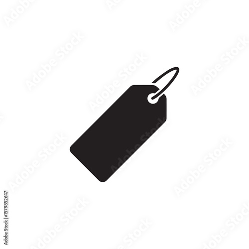Black price tag icon on white background showing retail market sale label