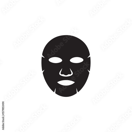 Black silhouette of a face mask sheet on white background, skincare beauty product
