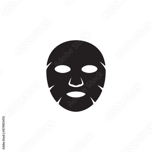 Black silhouette of a face mask for skincare on a white background