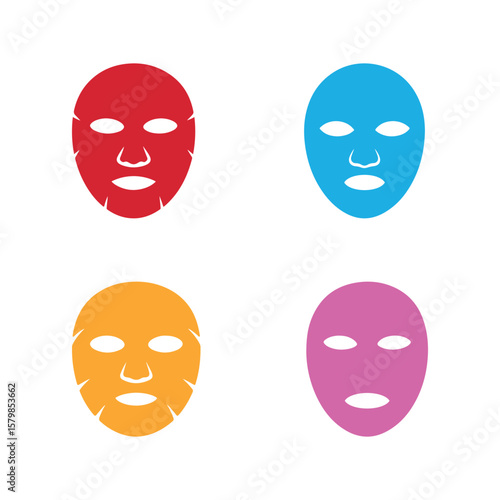 Four colorful face mask sheet icons isolated on a white background, skin care
