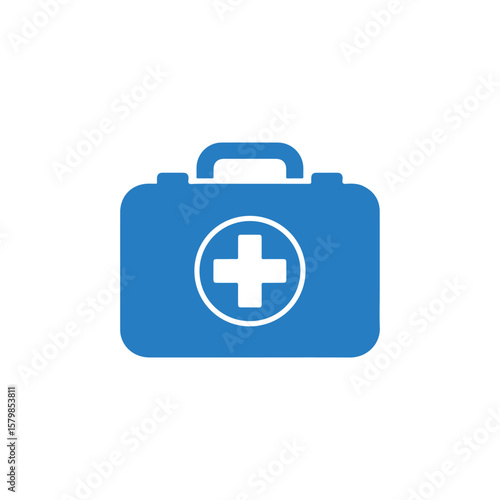 Blue medical first aid kit bag icon with white background illustration