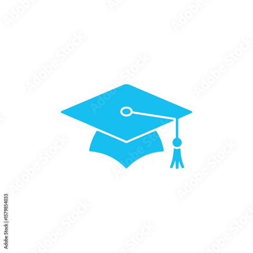 Light blue graduation cap with tassel on white background, symbol of learning