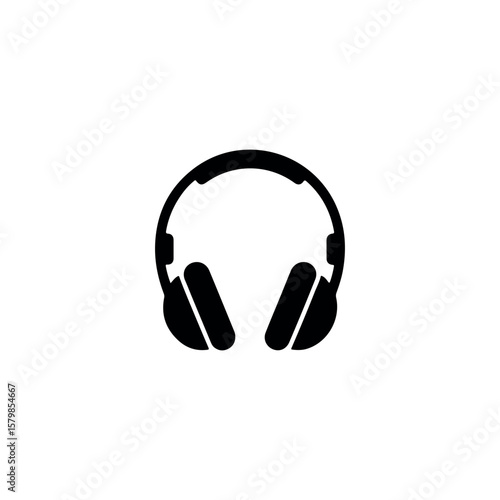 Black headphones illustration for audio listening on a white background minimalist design