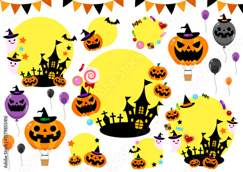 ハロウィンアイコンセット、黄、気球、かわいい、イラスト