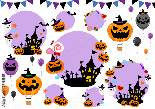 ハロウィンアイコンセット、紫、気球、かわいい、イラスト