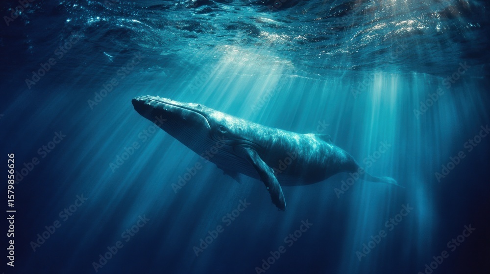 Fototapeta premium Majestic whale in deep blue ocean