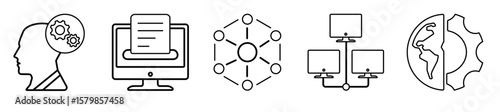 A set  mix icons as search menu, nav menu, mention in red line color Pro Vector
