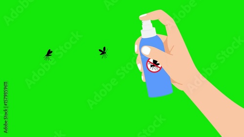 Hand Spraying Mosquito Repellent – Flat Vector Green Screen Animation
