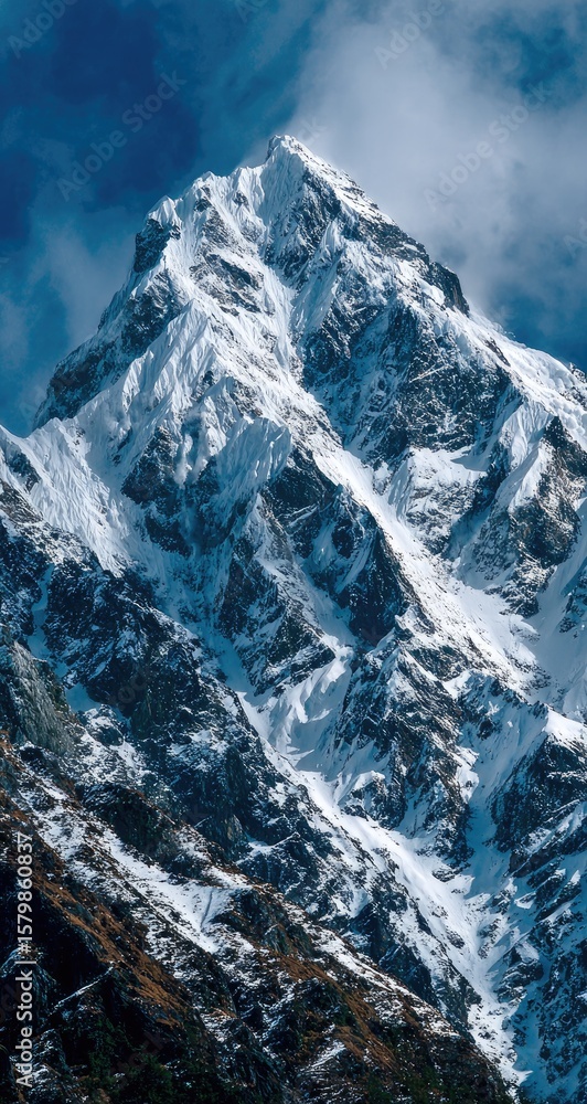 Obraz premium Snow-capped mountain peak, dramatic clouds