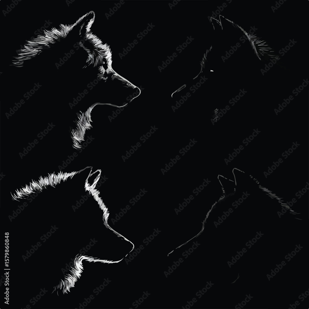 Fototapeta premium wolf head silhouette set, Black & White silhouette set