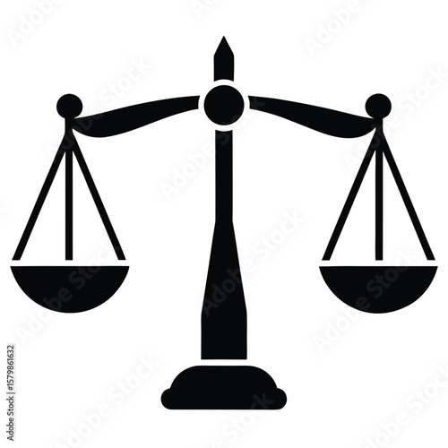 Scales of Justice Black Silhouette Symbolizing Law, Legal System, and Equality Icon