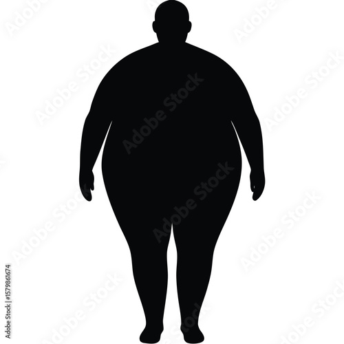 Silhouette Depiction of an Obese Man Standing Upright with Arms at Sides