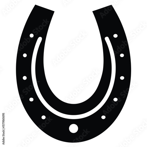 Silhouette Illustration of a Traditional Black Horseshoe with Nail Holes for Luck and Protection