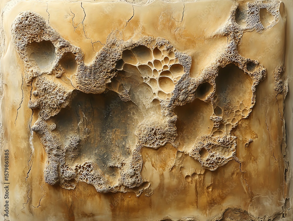 Obraz premium Close-up of Natural Honeycomb with Rough Textured Surface in Warm Tones