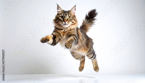 Striking cat in mid-air leap