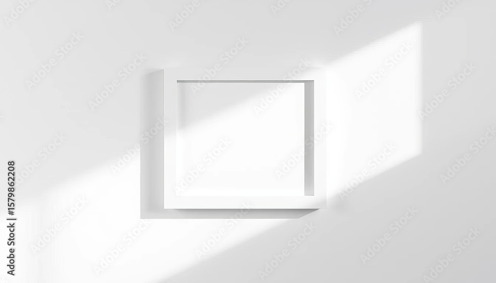 Fototapeta premium Clean minimalist white frame on a white wall, subtle shadow, space, photography