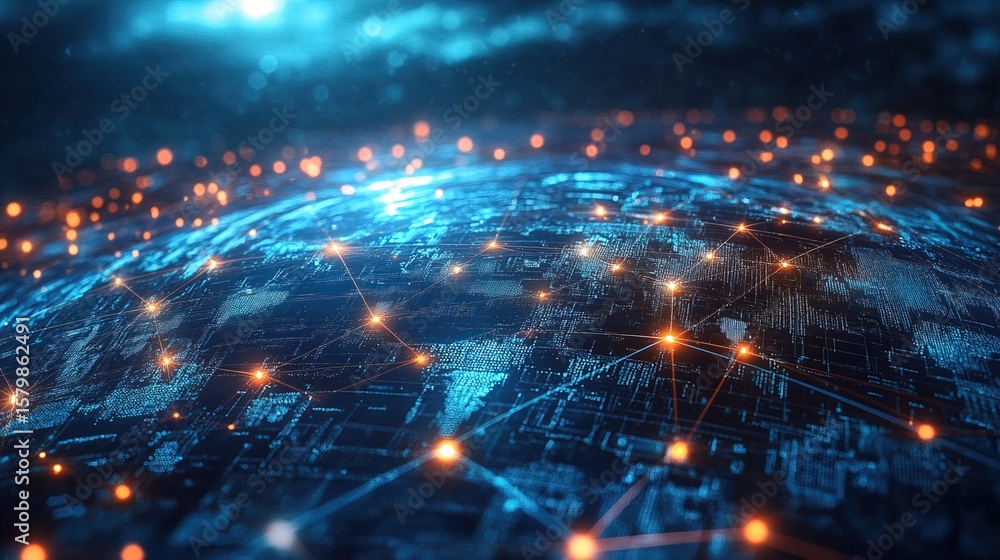 Obraz premium Global business data center with international cloud connections glowing 