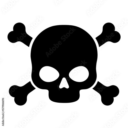 Skull and crossbones icon, flat vector danger symbol with transparent background