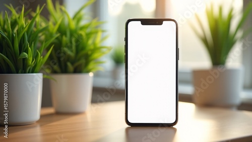 Wallpaper Mural Smartphone Mockup on Desk with Plants Torontodigital.ca