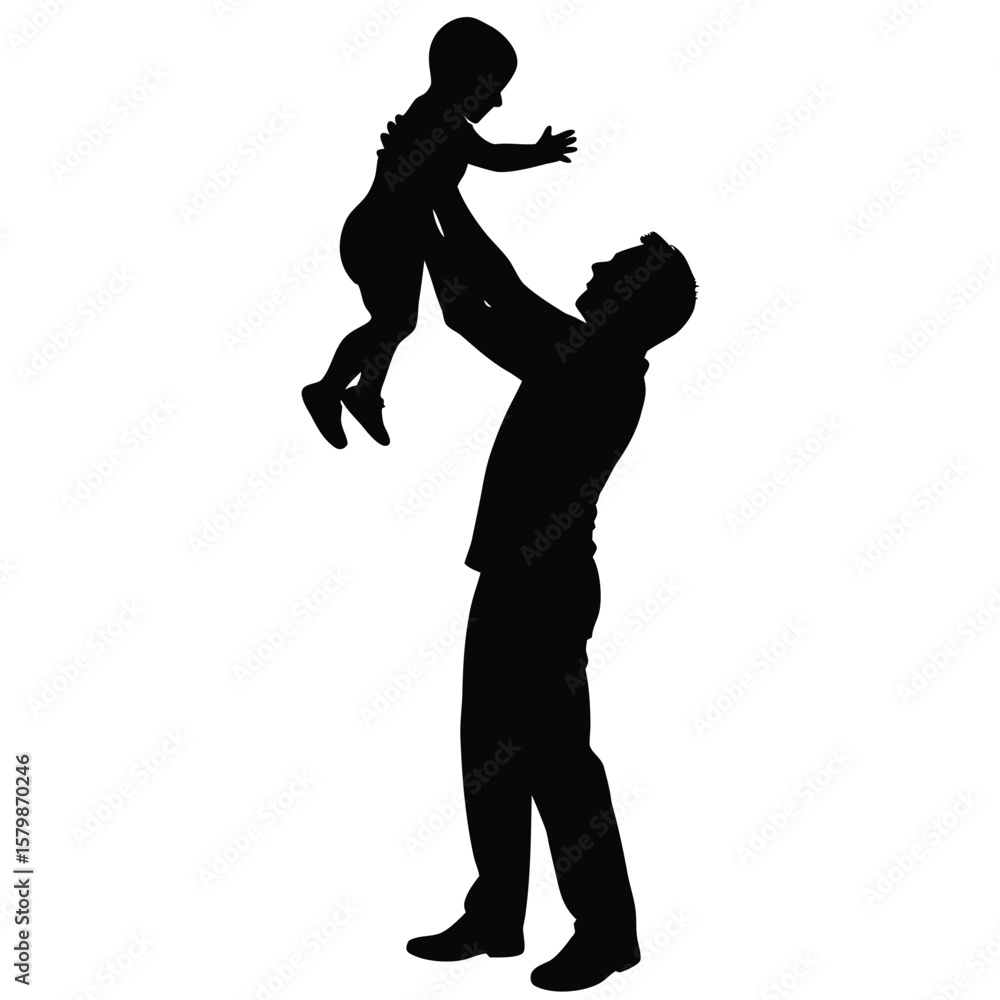 Obraz premium Silhouette of Father Lifting Child High in the Air Together in Joy