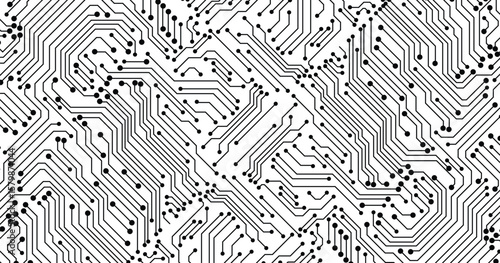 Black circuit diagram on white background. High-tech circuit board connection system.Vector abstract technology on white background.