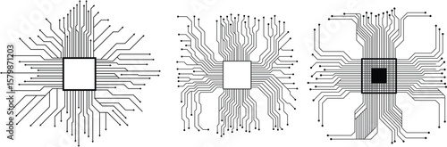 circuit board icon set. electronic motherboard circuit vector symbol. electronics microchip technology sign.