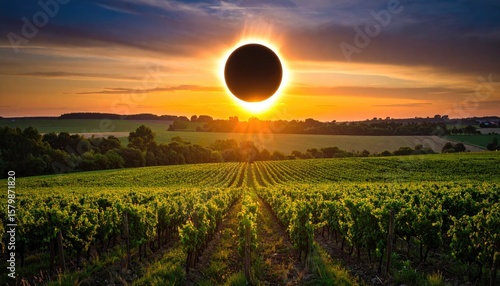 Sunset eclipse over vineyards