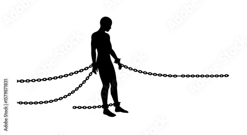 Vector art of a silhouette of a man with chains, standing in confinement isolated on transparent background