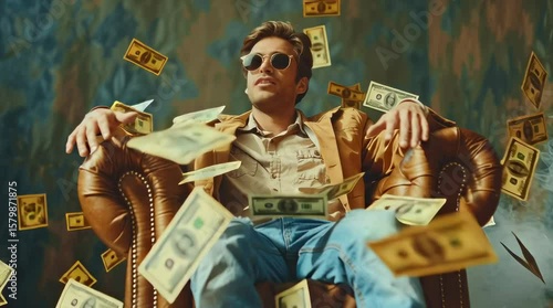 Wallpaper Mural Lottery Jackpot Investment - Successful Young Man Investor Sitting Enjoying Success with Gold Money Cash Wealth Person Businessman Crypto Guy Relax Arhmchair Happy Millionaire Billionaire Proud
 Torontodigital.ca