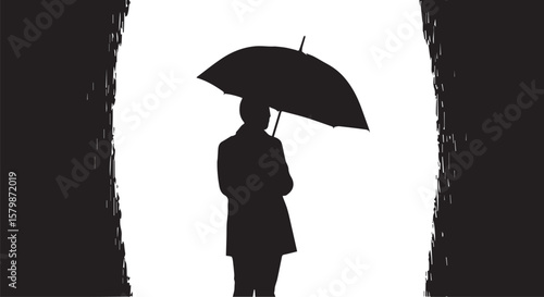 Vector art of person with umbrella in rain isolated on transparent background
