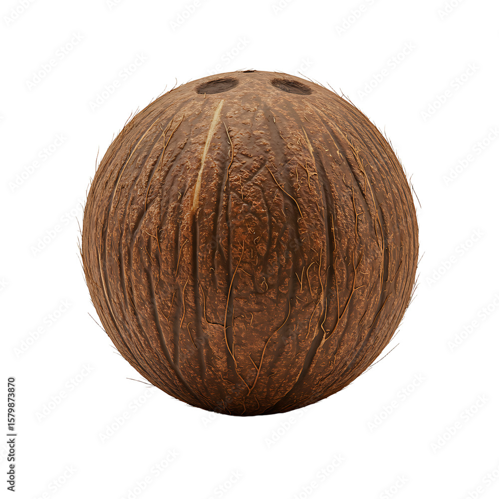 Brown Coconut Fruit on White Background, Isolated, Tropical Brown Coconut Fruit on White Background, Isolated, Tropical