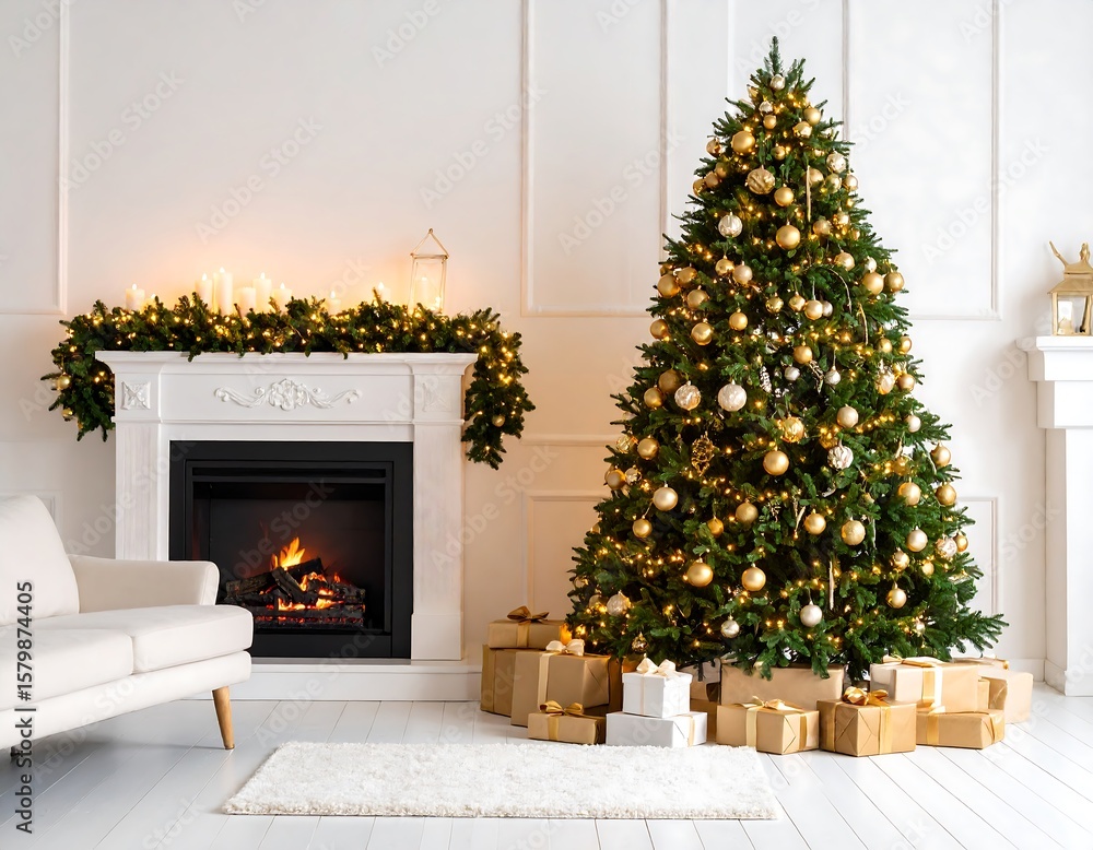 Fototapeta premium Christmas tree in white room