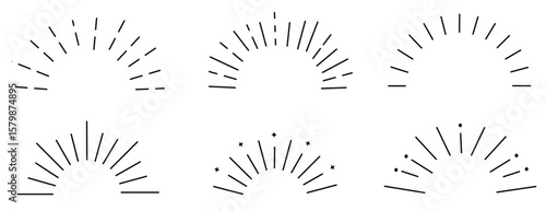 Set icon sunbursts symbol editable stroke 