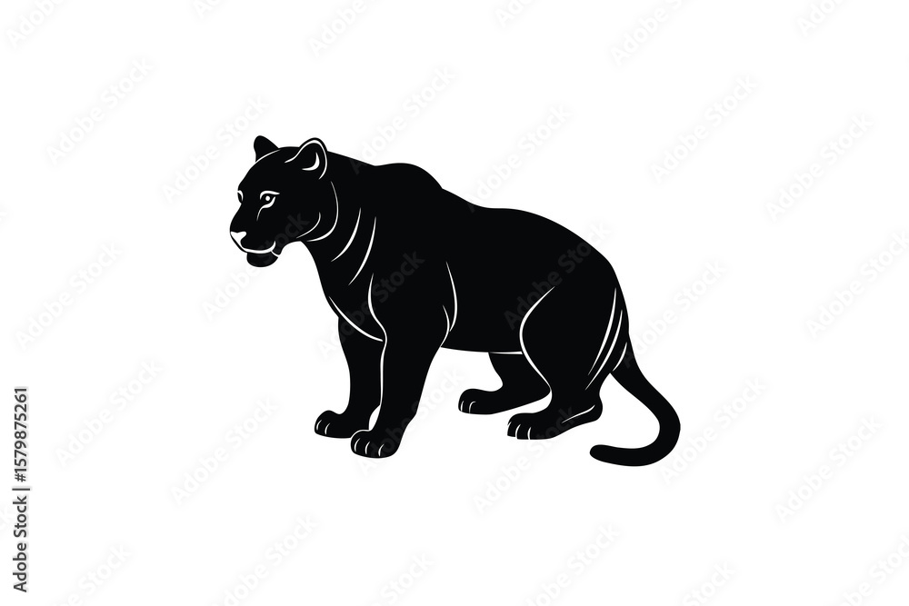 Obraz premium Elegant Black Panther Illustration in a Striking Silhouette Style Against a Clean White Background silhouette