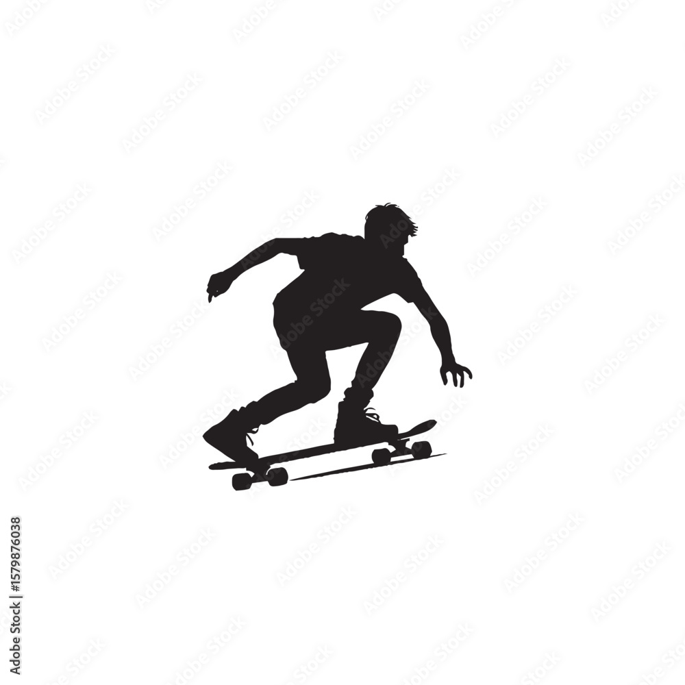Obraz premium Skateboarder Cruising Silhouette on White Background – Vector Illustration for Urban Motion, Youth Lifestyle, and Street Culture Concepts