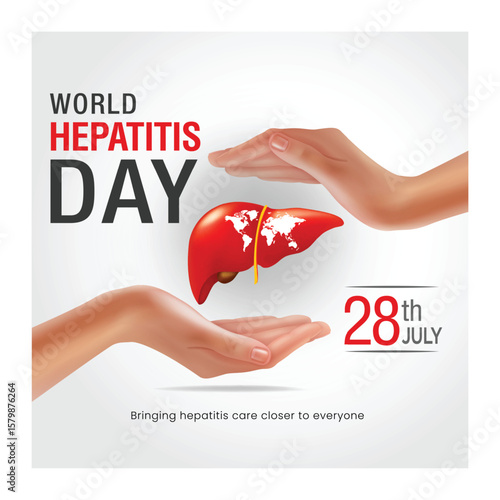 Human Hand protect liver organ with red yellow awareness ribbon on white background for World Hepatitis day on July 28th