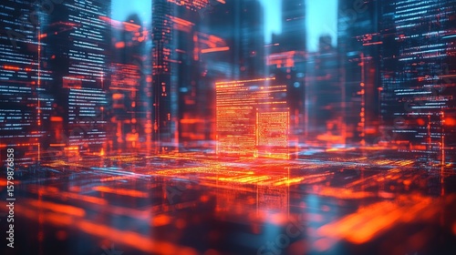 Digitalized contract review using AI, legal documents glowing on a hologram
