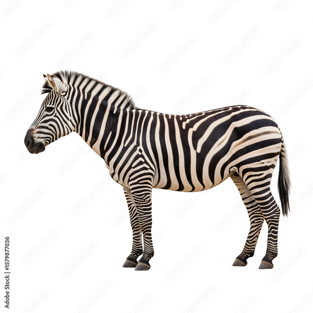 Fototapeta premium A zebra standing in profile isolated on transparent background