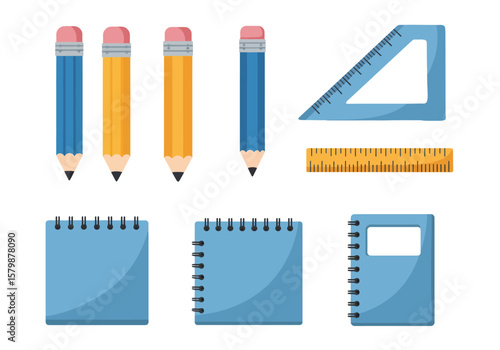 Essential Stationery Vector Art Pencils, Rulers, and Notebooks for School and Office Needs